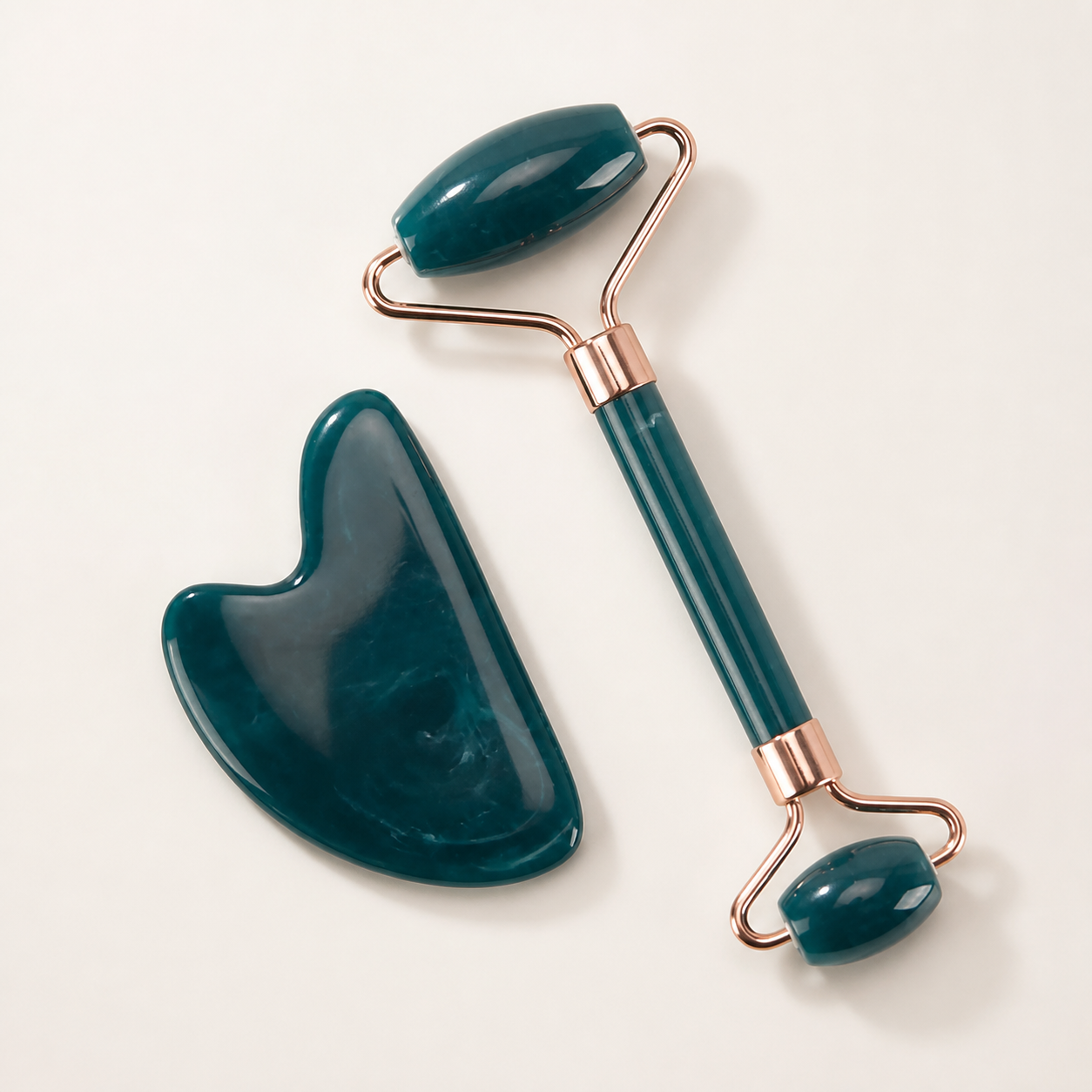 Dark Green Gua Sha and facial roller bundle