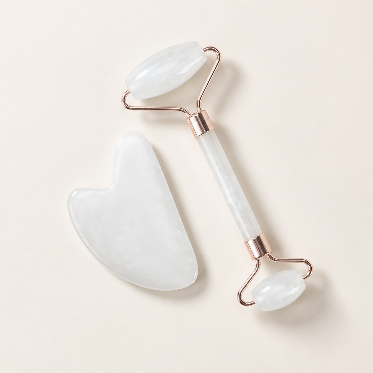 Pale White Gua Sha and facial roller bundle