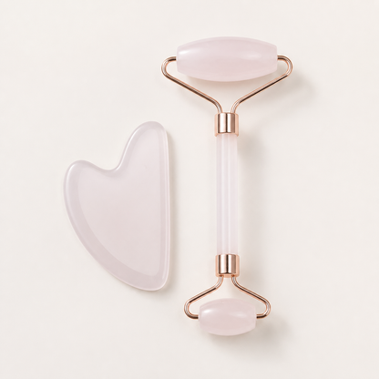 Rose Quartz Gua Sha and facial roller bundle