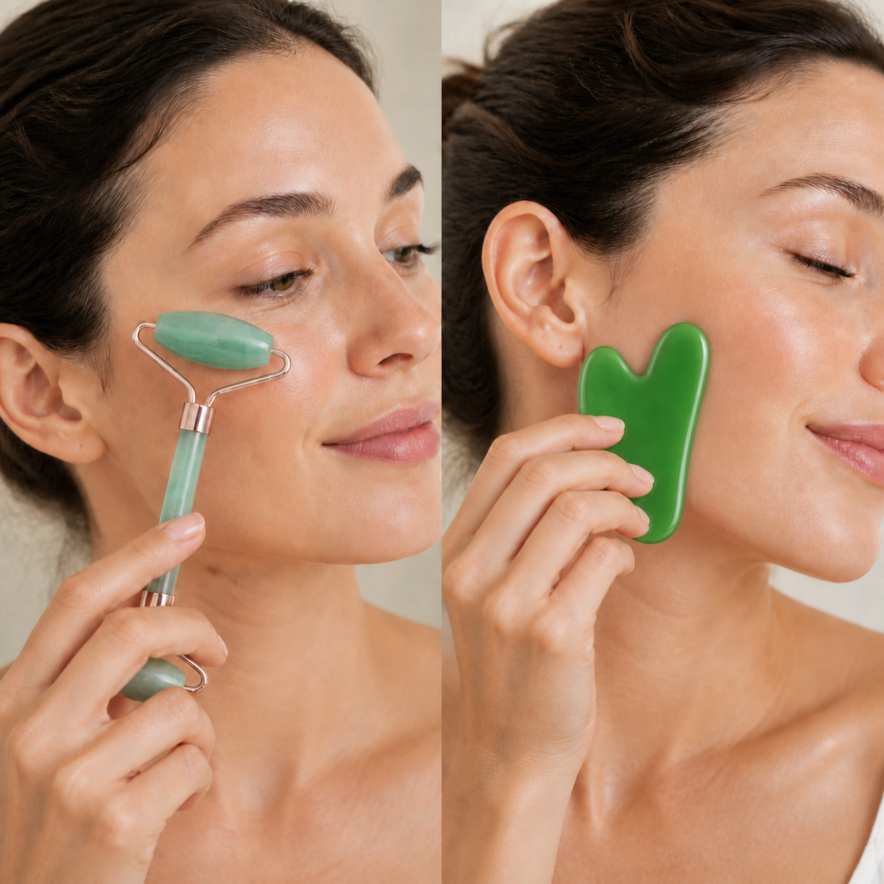 Facial roller and Gua Sha bundle in use